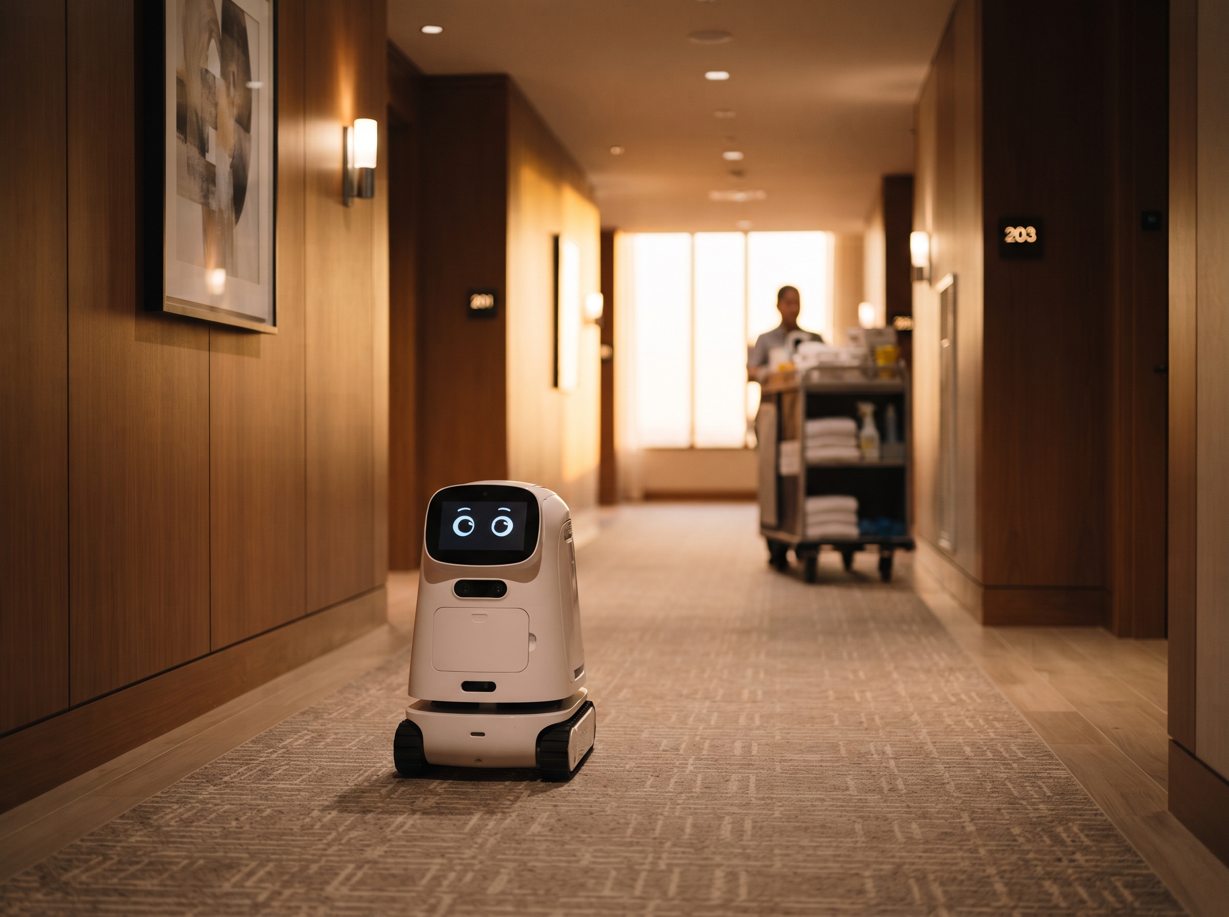 Robotics — service robot in a California hotel corridor